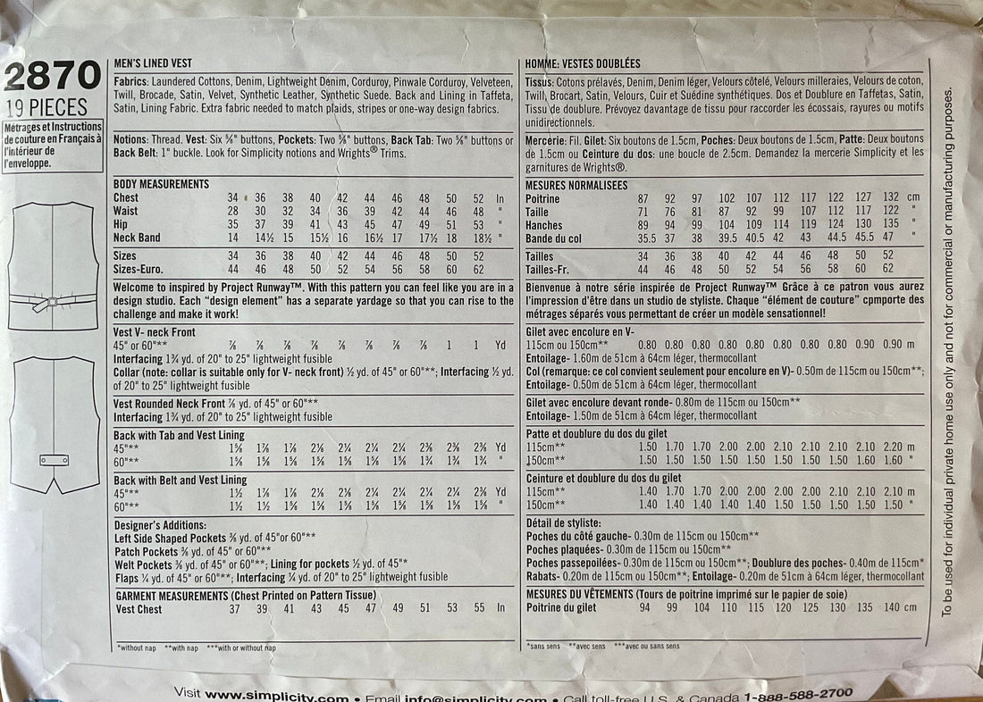 Simplicity 2870 Sewing Pattern CUT
