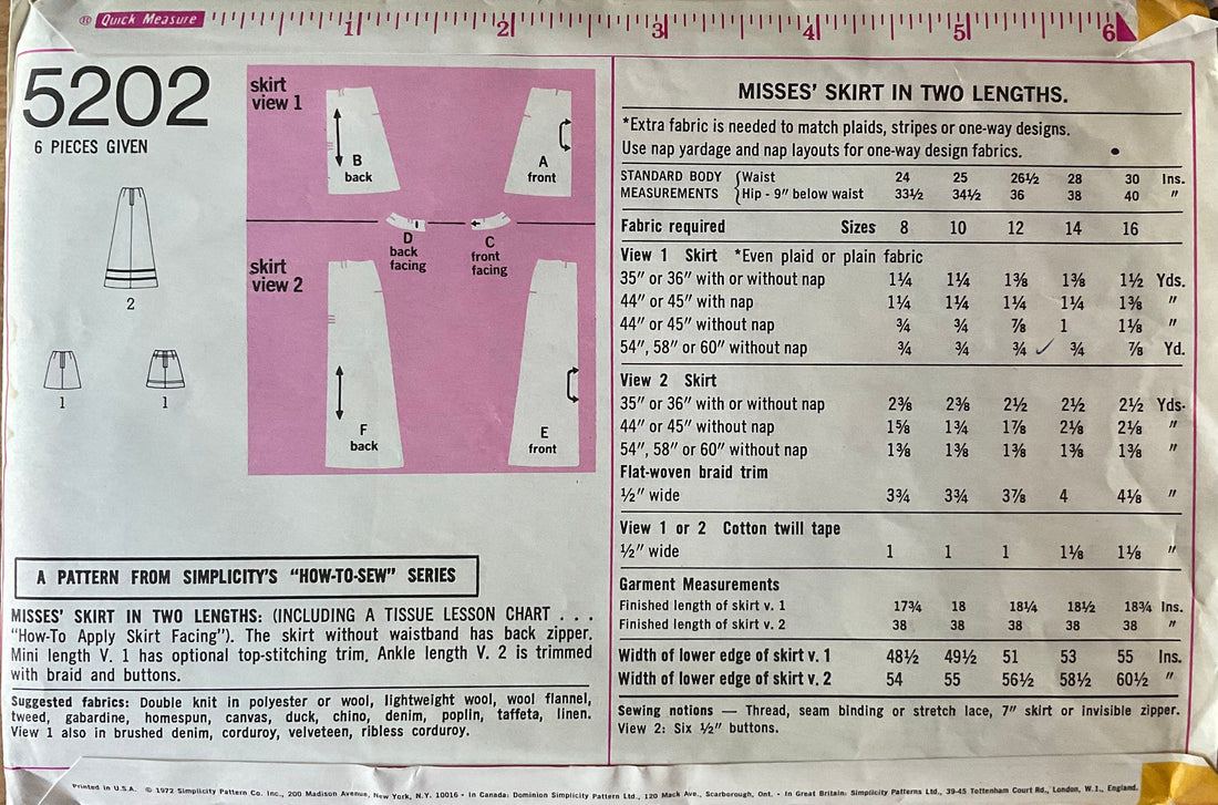 Simplicity 5202 Sewing Pattern (Vintage) CUT