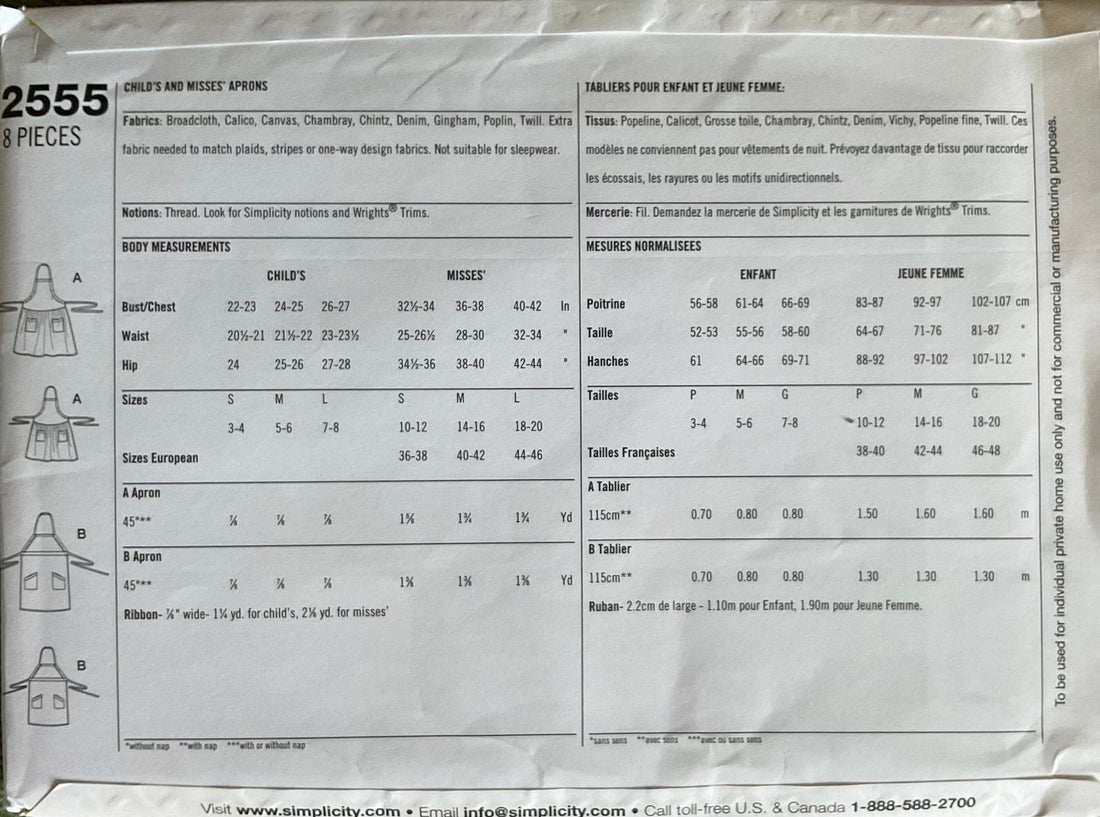 Simplicity 2555 Sewing Pattern UNCUT