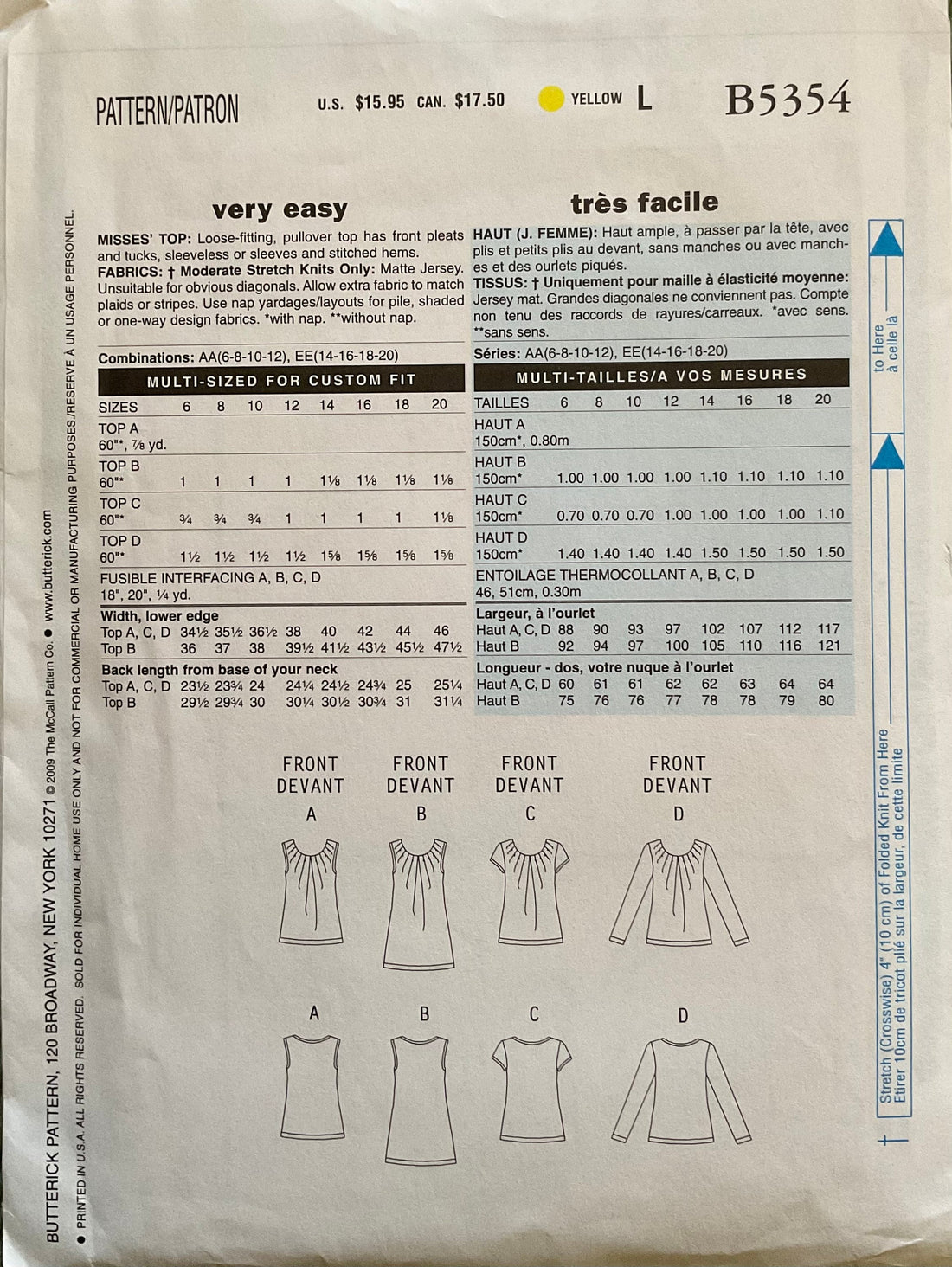 Butterick 5354 Sewing Pattern (Vintage) CUT