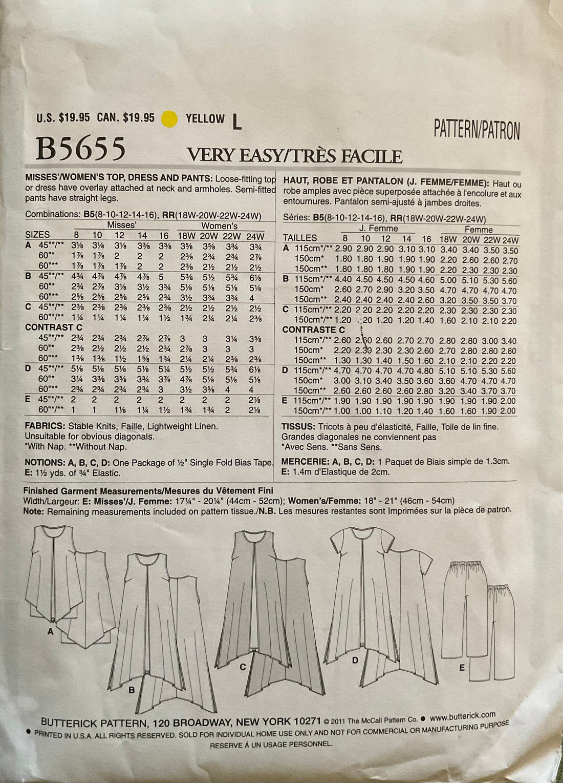 Butterick 5655 Sewing Pattern (Vintage) UNCUT